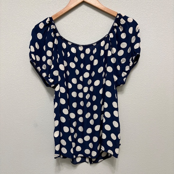 J. Crew Cap-Sleeve Top in Dot Crepe De Chine - Blue & White, L - Picture 7 of 8